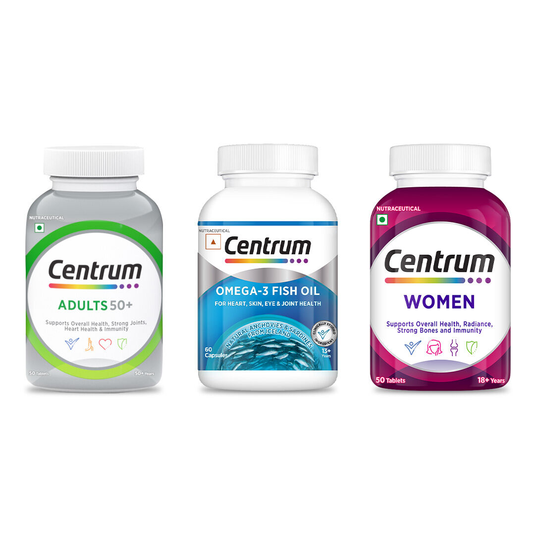 Centrum Adults 50+ 50 Tablets & Omega-3 Fish Oil 60 Capsules & Women 50 Tablets
