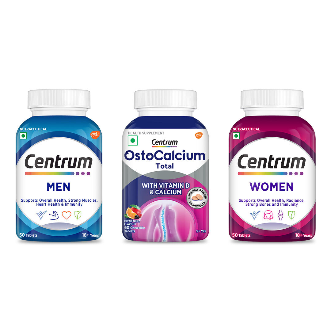 Centrum Men 50 Tablets & Ostocalcium Total Chewable 60 Tablets & Women 50 Tablets