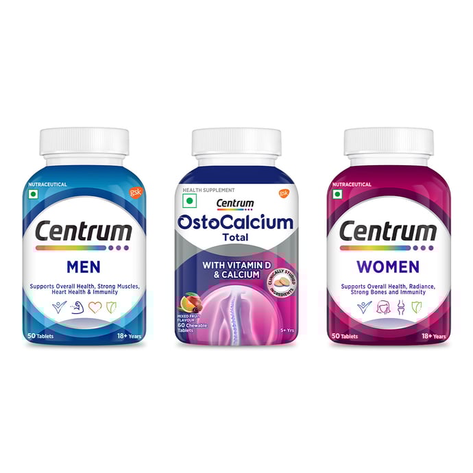 Centrum Men 50 Tablets & Ostocalcium Total Chewable 60 Tablets & Women 50 Tablets  Centrum Men 50 Tablets & Ostocalcium Total Chewable 60 Tablets & Women 50 Tablets